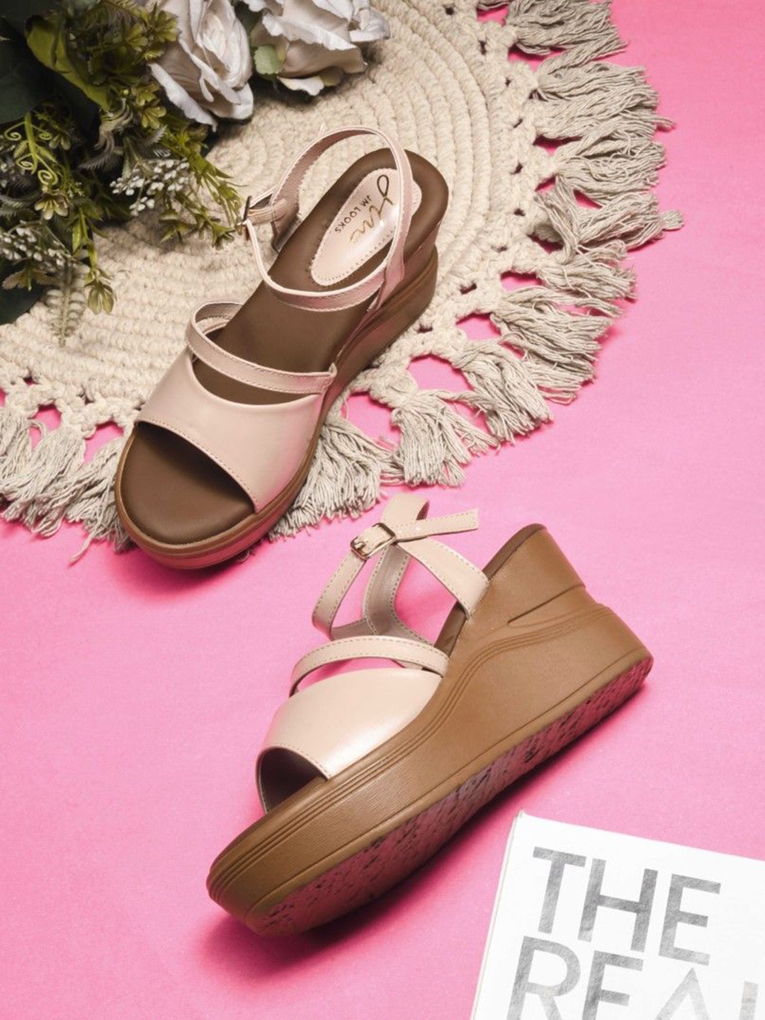 

JM Looks Women fashion Comfortable Sole Heel Sandals, Cream