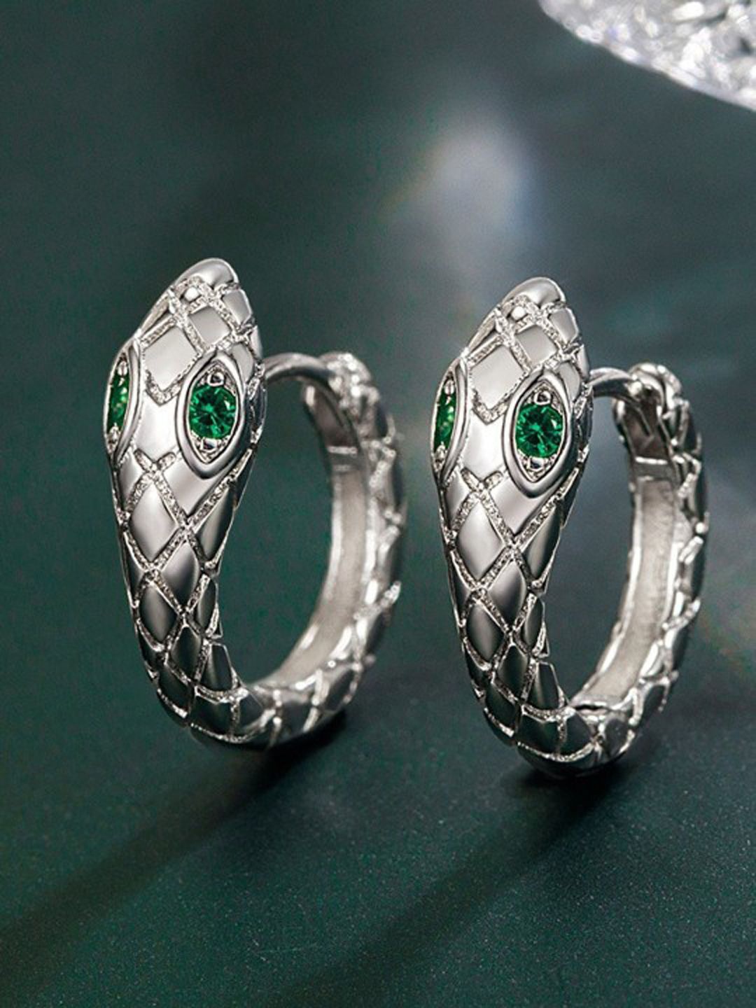 

BEYTER Artificial Stones Studded Contemporary Shaped Hoop Earrings, Silver