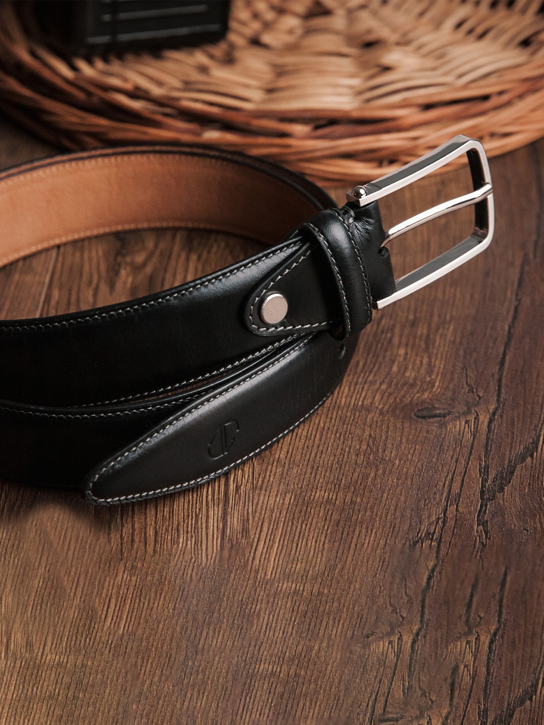 

James Aston Men Vegetable Tanned Full Grain Leather 35mm Belt, Black