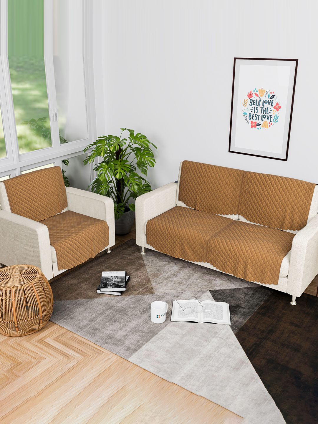 

Kuber Industries Brown 6 Pieces Self Design Velvet 3 Seater Sofa Cover