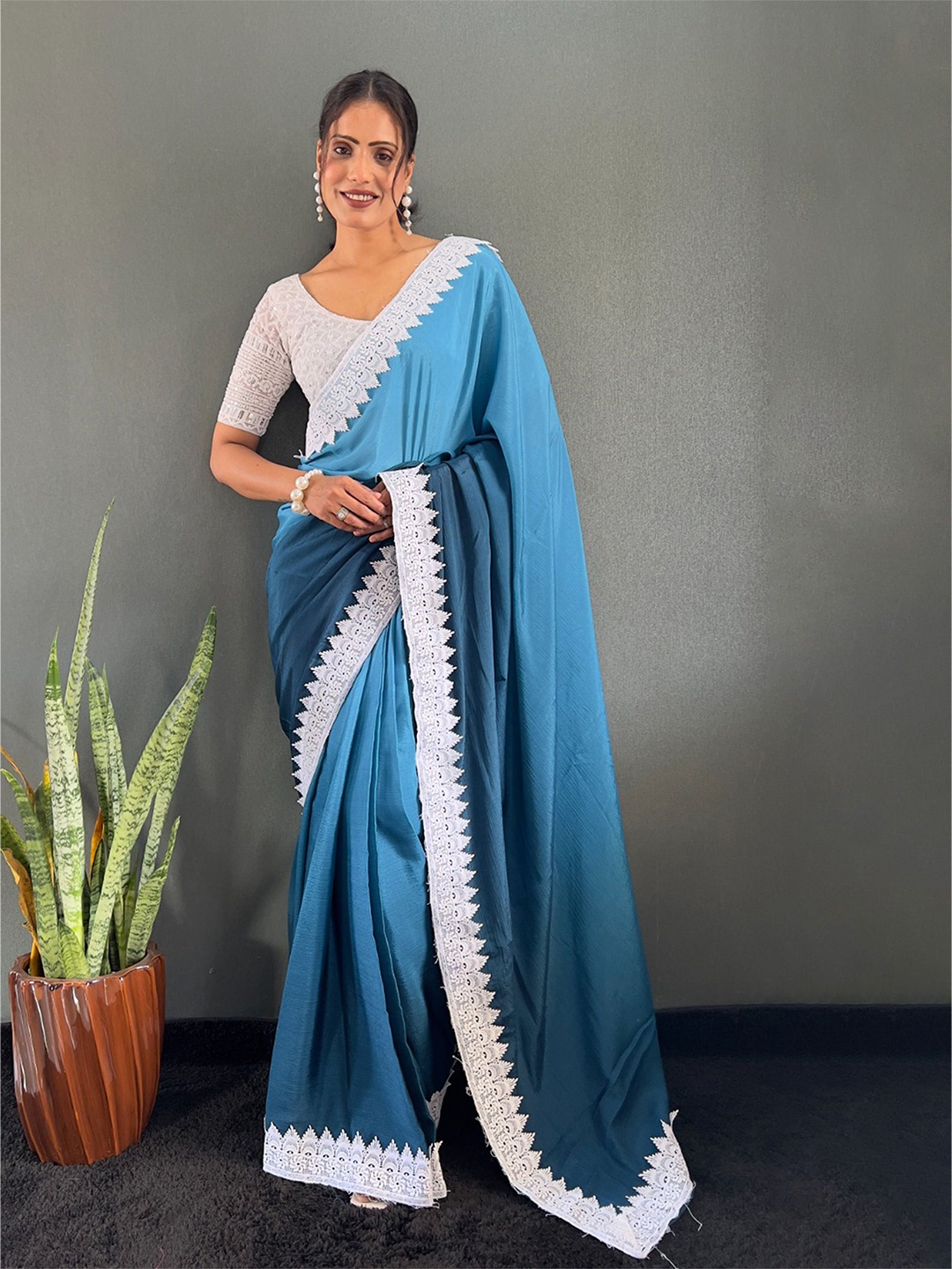 

Anouk Ombre Poly Chiffon Saree, Teal