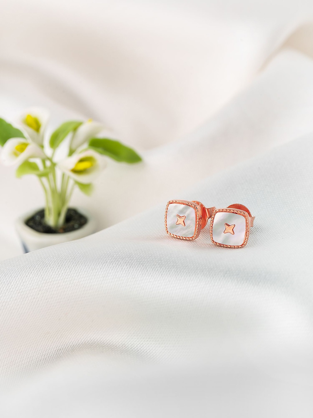 

SILBERRY 92.5 Sterling Silver Rose Gold-Plated CZ Contemporary Studs