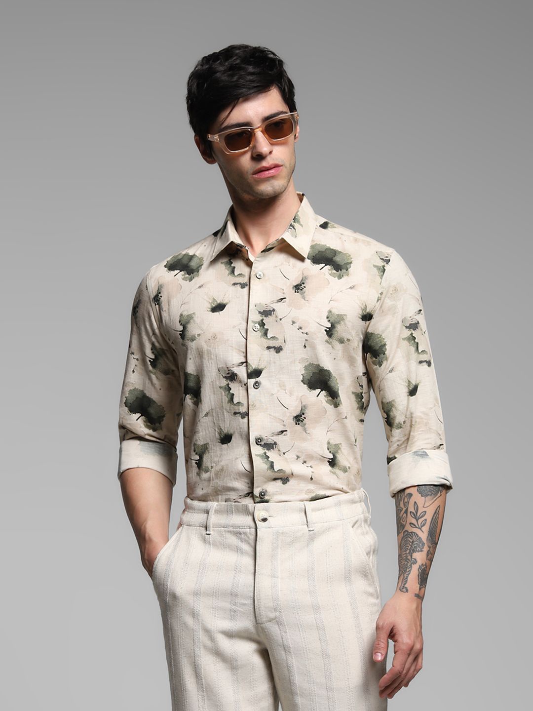 

Jack & Jones Men Slim Fit Opaque Printed Casual Shirt, Green
