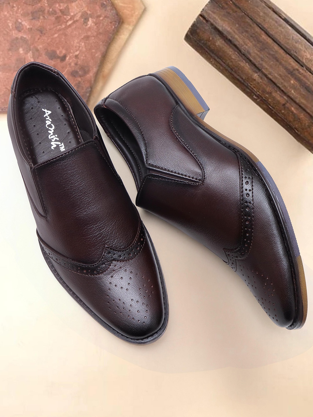 

ARAMISH Men Formal Slip On Shoes, Brown