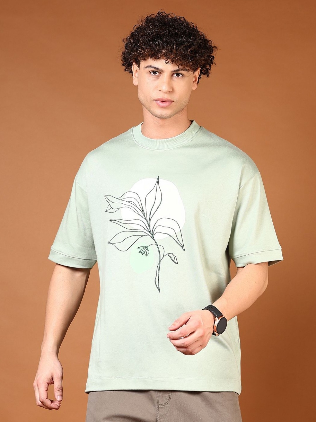 

V-Mart Men Floral Printed Round Neck Cotton T-shirt, Green