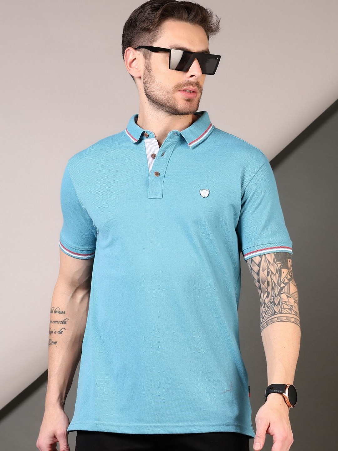 

V-Mart Men Solid Polo Collar Cotton T-shirt, Blue