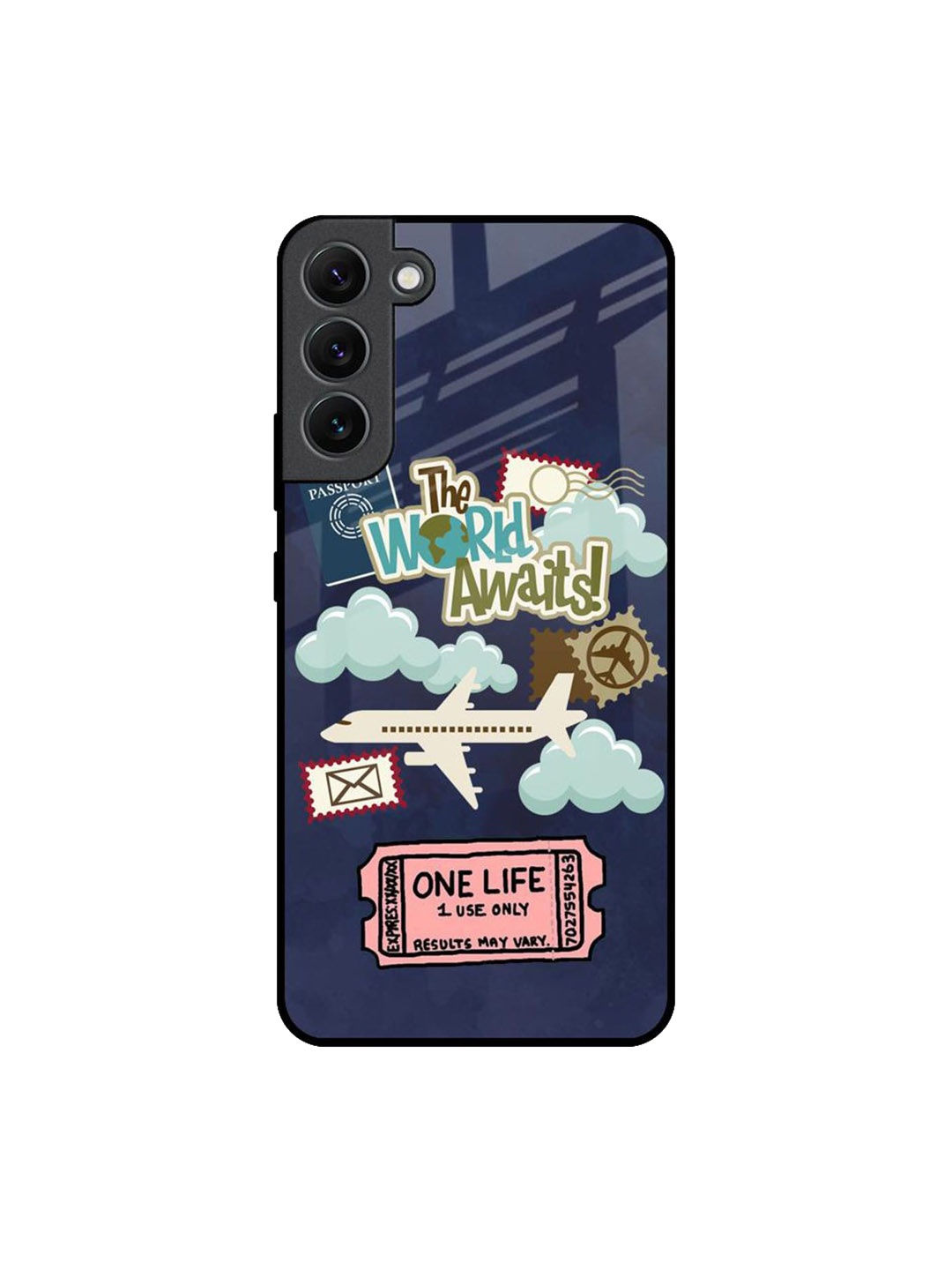 

QRIOH Tour The World Printed Samsung Galaxy S22 Plus Back Case, Navy blue