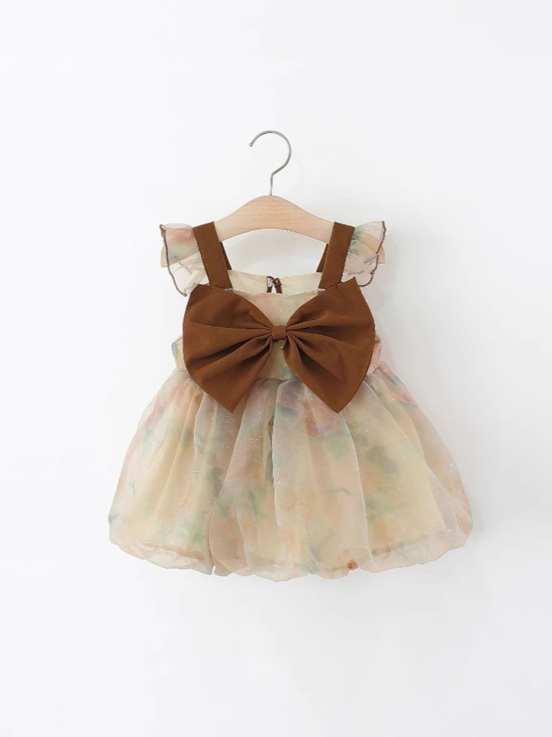 

LULU & SKY Girls Bow Detail Balloon Dress, Brown