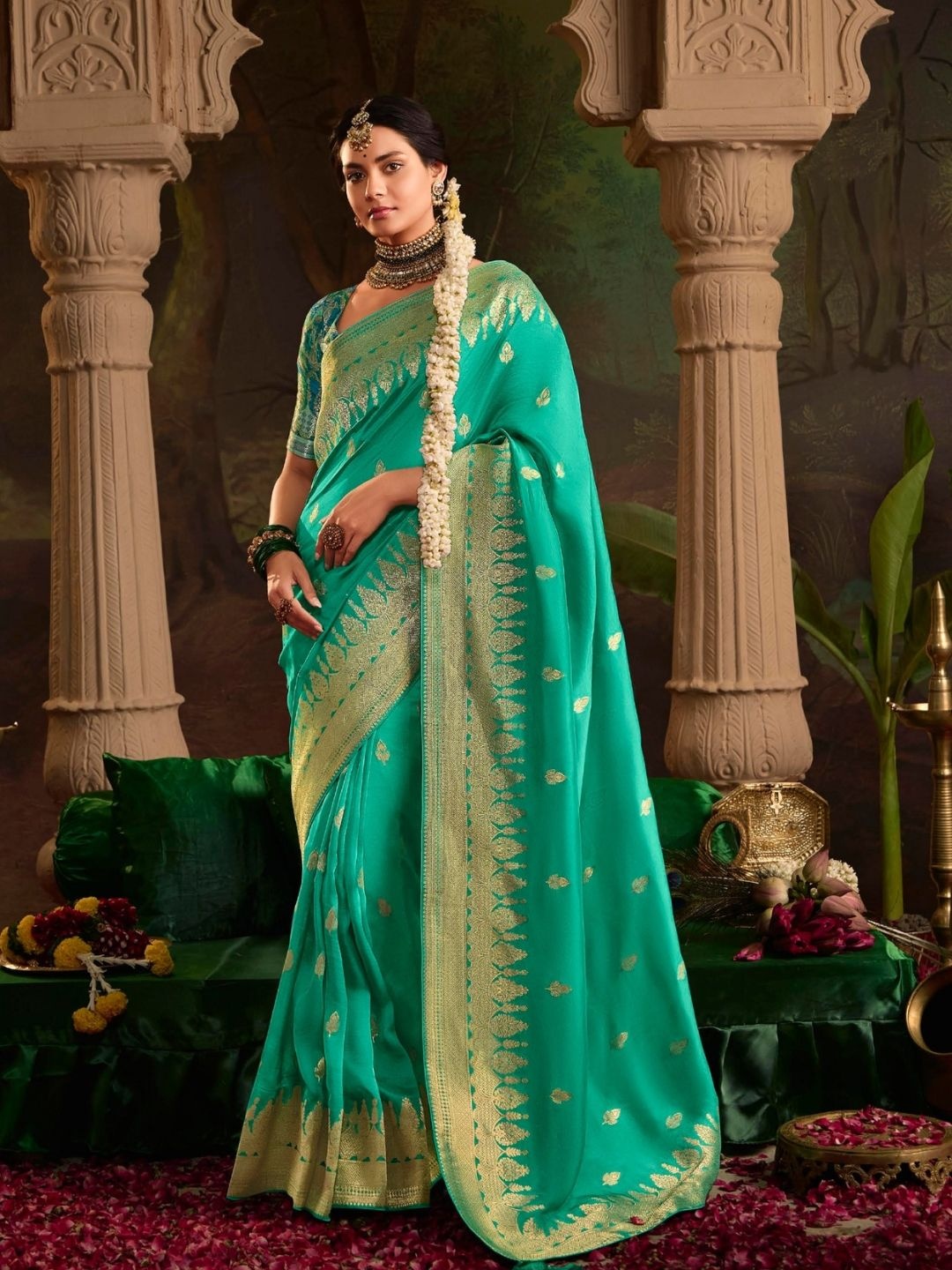 

DEVATITHI Blue Banarasi Silk Saree