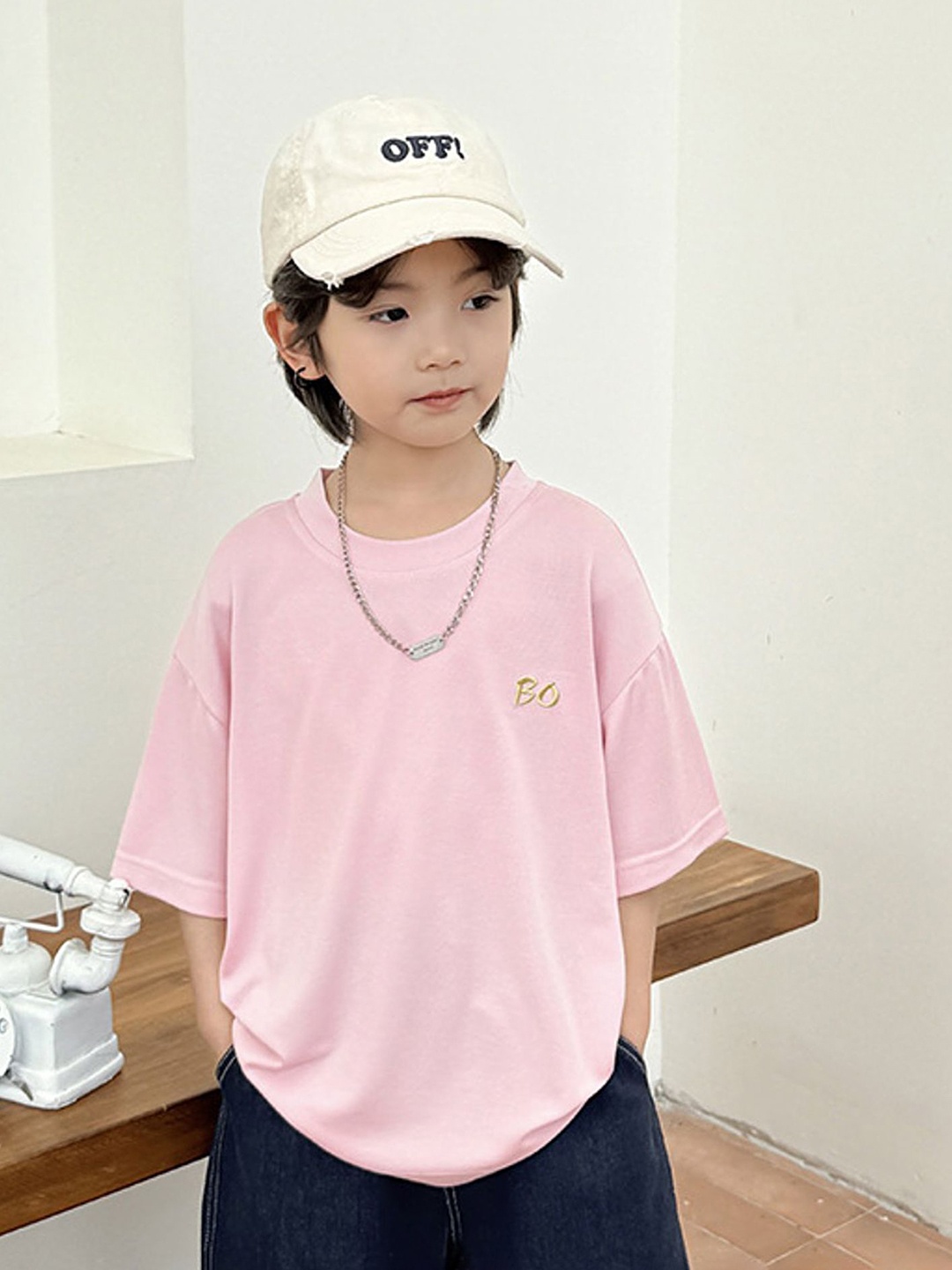 

LULU & SKY Boys Solid Round Neck Oversized T-shirt, Pink
