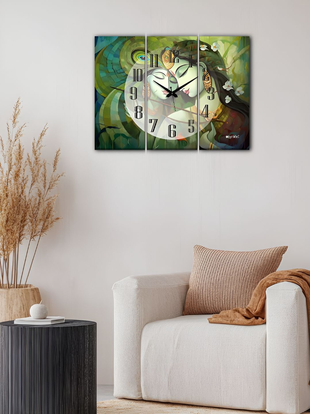 

OLIVE TREE Green 3 Pieces Analogue Printed Wooden Vintage Rectangular Wall Clock