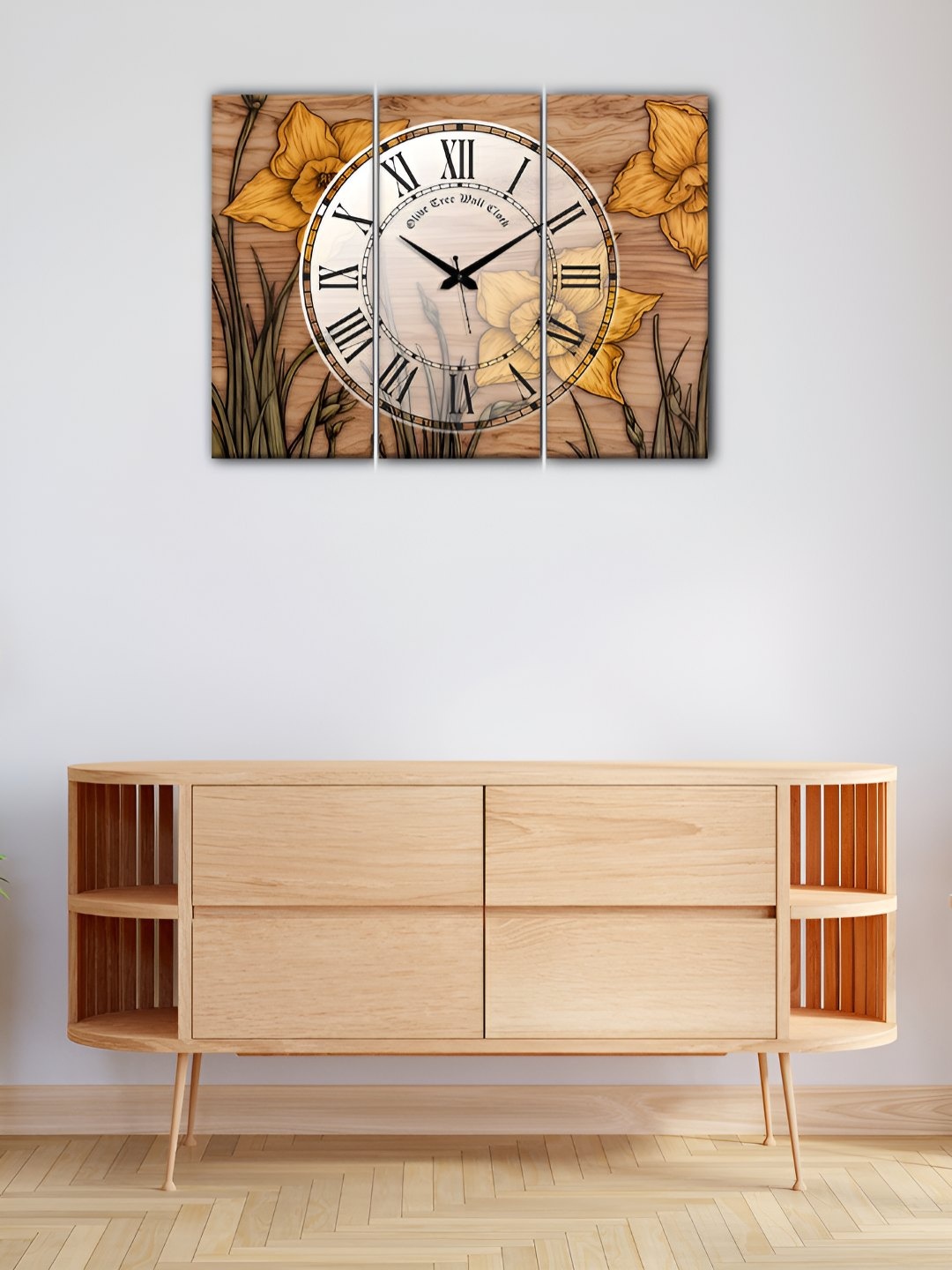 

OLIVE TREE Brown & Black 3 Pieces Analogue Printed Wooden Vintage Rectangular Wall Clock