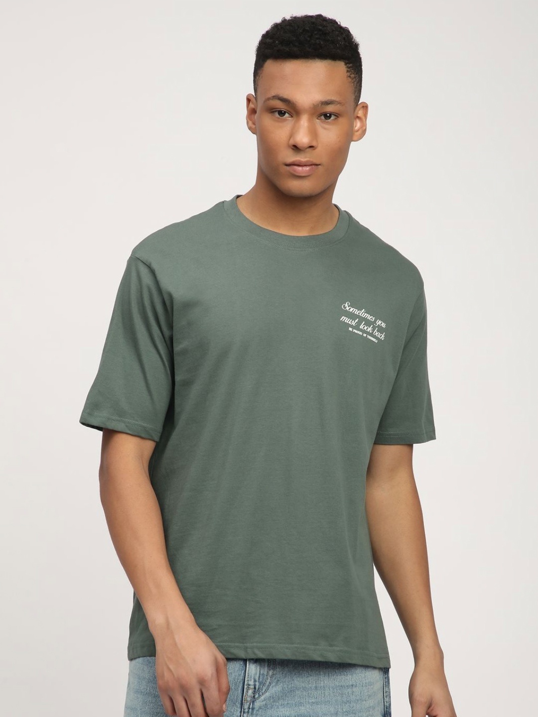 

R&B Men Typography Printed Round Neck Cotton T-shirt, Green