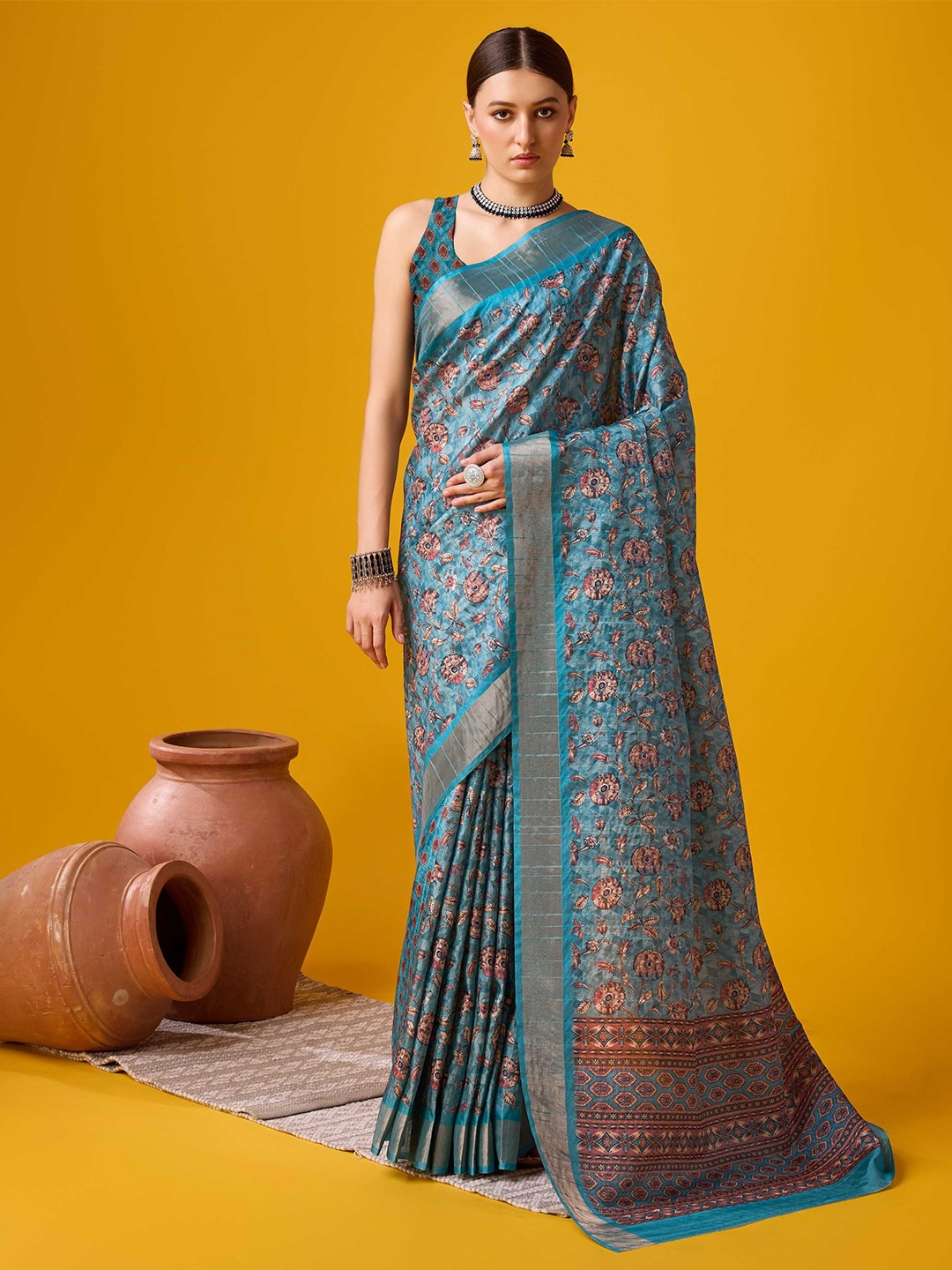 

DIVASTRI Floral Zari Saree, Blue