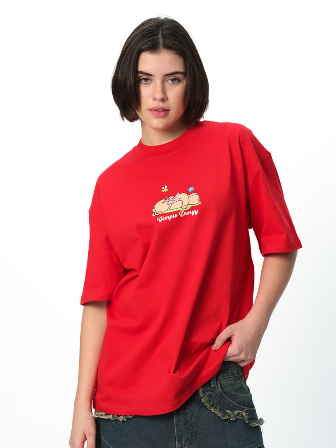 

Bonkers Corner Women Extended Sleeves Pure Cotton Pockets T-shirt, Red