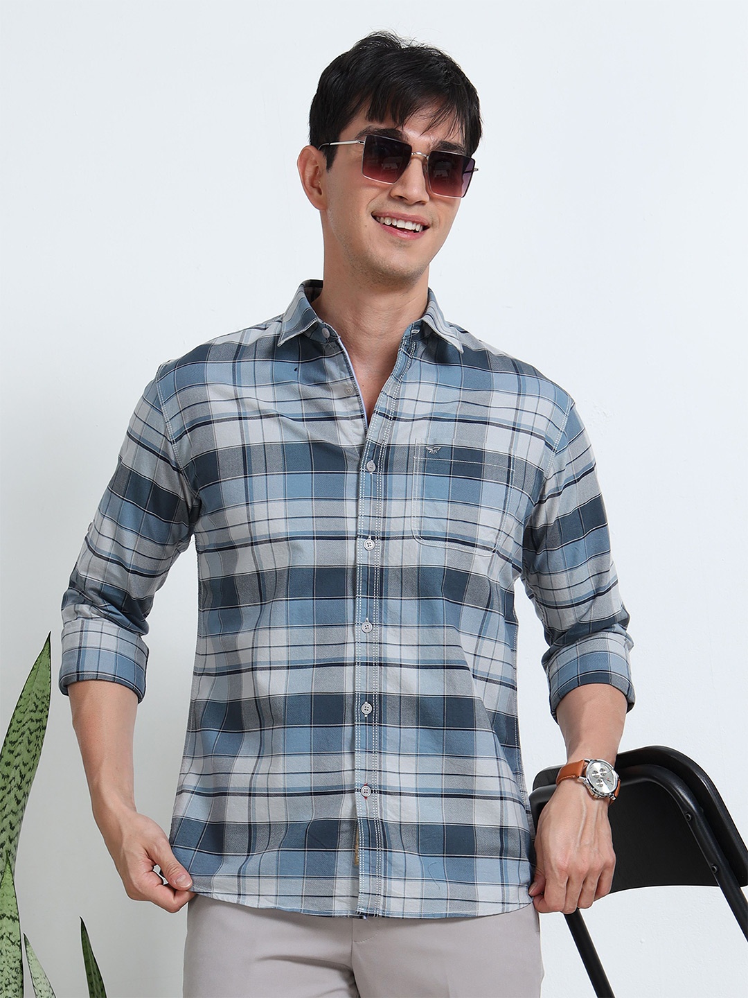 

RIGS AND RAGS Men Standard Tartan Checks Opaque Checked Casual Shirt, Blue