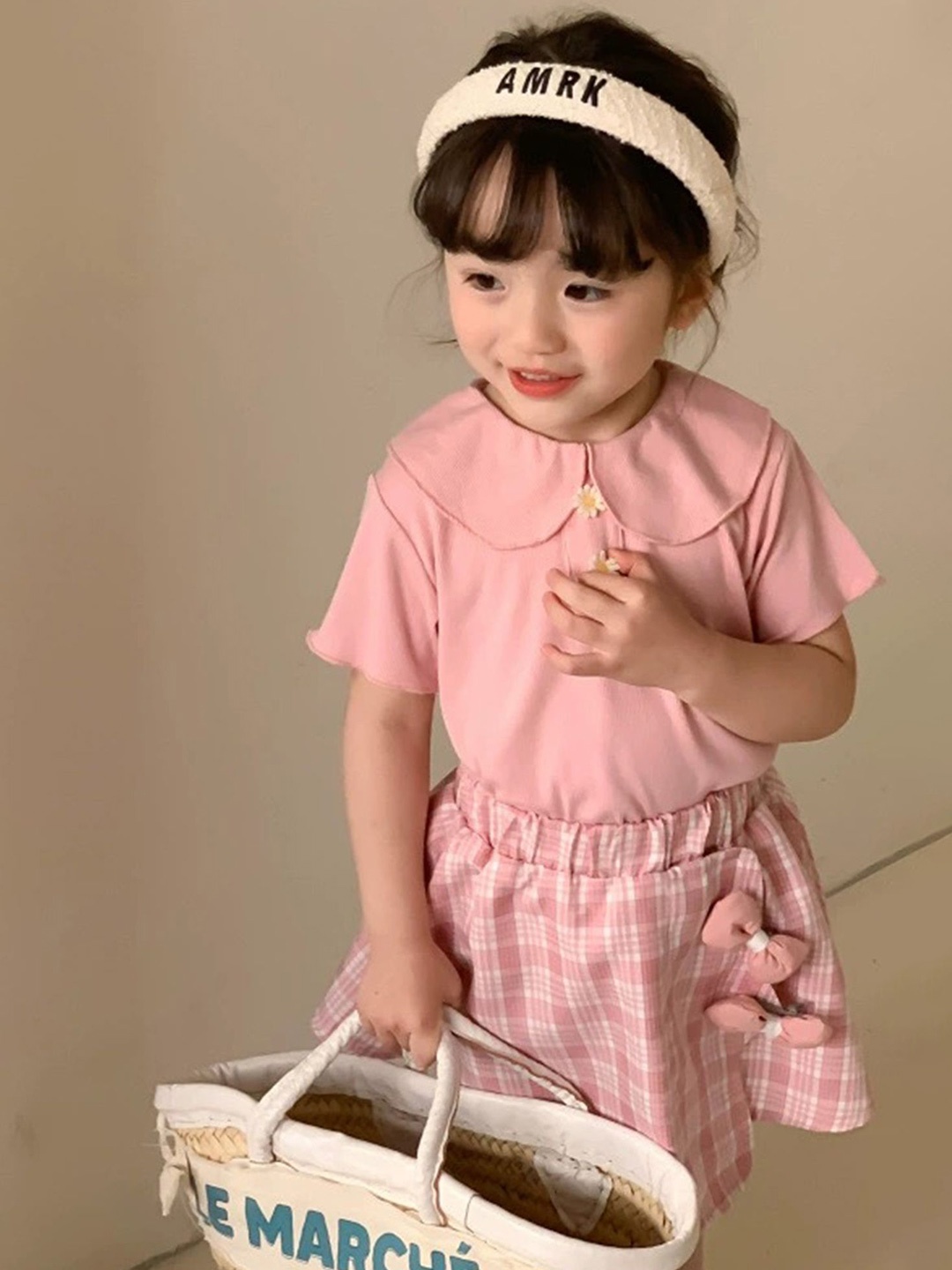 

LULU & SKY Girls Peter Pan Collar Pure Cotton Top With Skirt, Pink