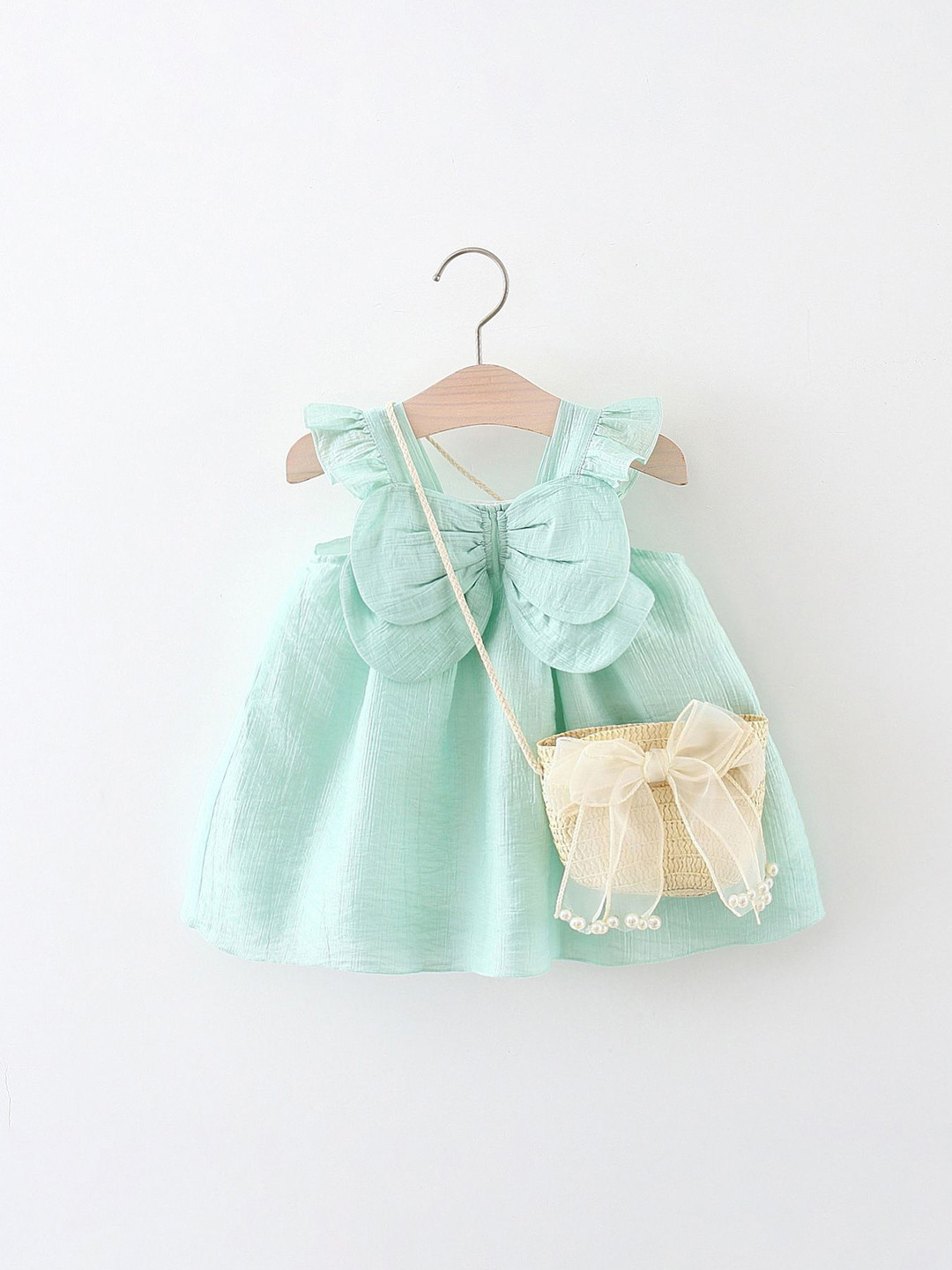 

LULU & SKY Girls Bow Detail A-Line Dress With Bag, Turquoise blue