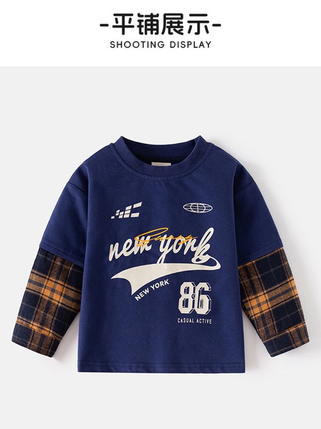 

LULU & SKY Boys Typography Printed Round Neck Cotton T-shirt, Navy blue