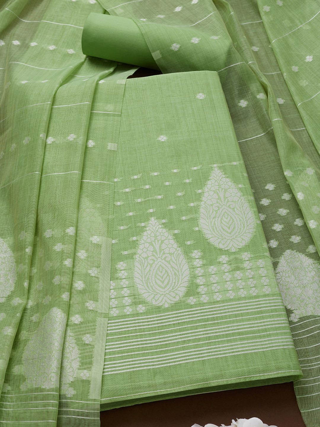 

Soch Ethnic Motifs Woven Design Chanderi Silk Unstitched Dress Material, Green