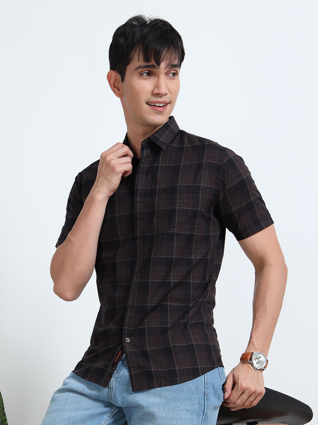 

RIGS AND RAGS Men Classic Tartan Checks Opaque Checked Casual Shirt, Brown