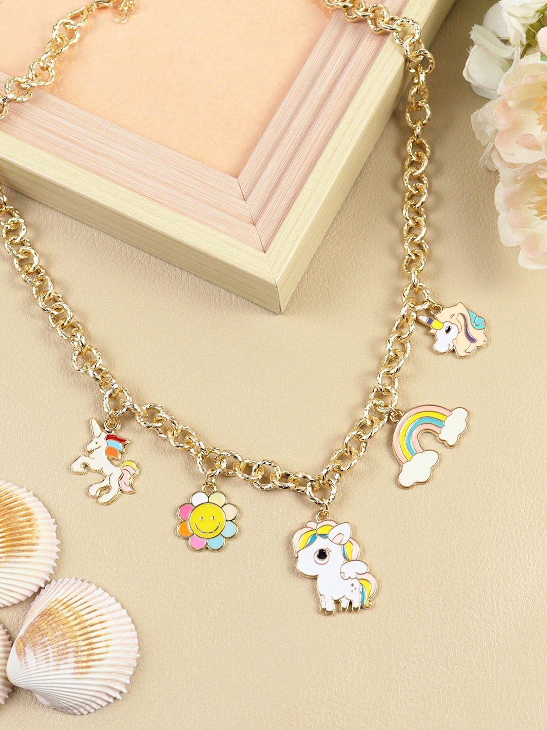 

Asthetika Kids Girls Minimal Unicorn Rainbow Necklace, White