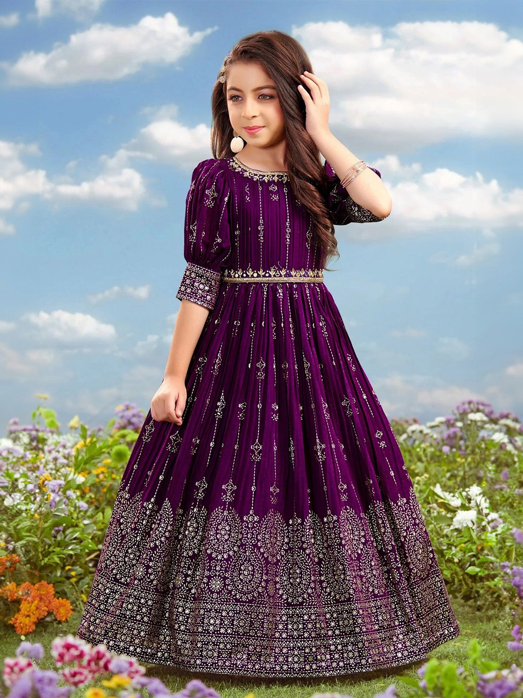 

Wommaniya Impex Floral Georgette Fit & Flare Maxi Dress, Purple