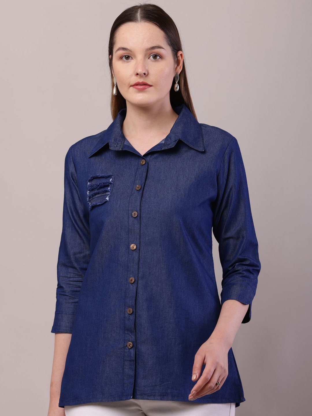 

Sellingsea Women Straight Opaque Casual Shirt, Blue