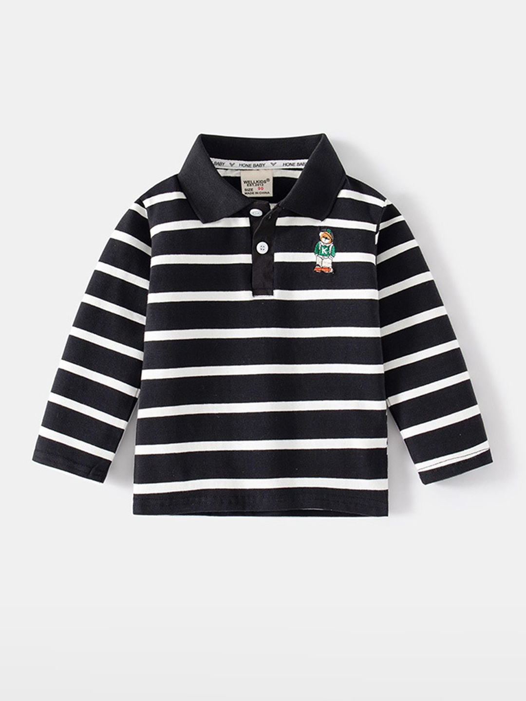 

LULU & SKY Boys Striped Polo Collar Cotton T-shirt, Black