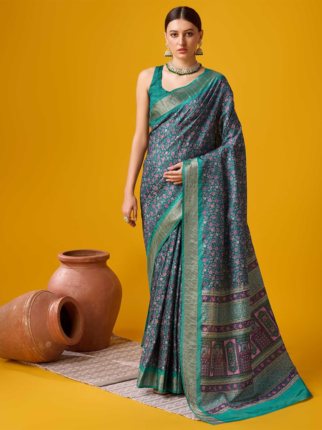 

DIVASTRI Floral Zari Saree, Blue