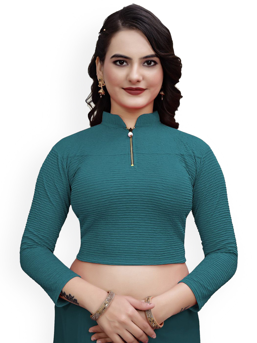 

SS Sanket Synthetics Long Sleeves Saree Blouse, Turquoise blue