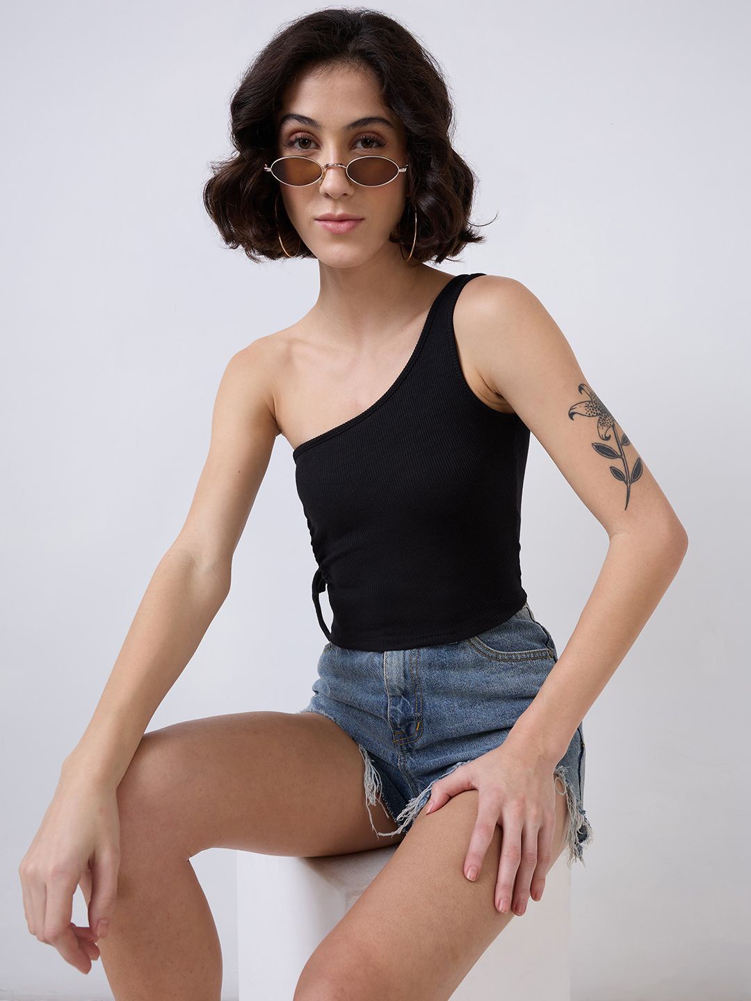 

SZN One Shoulder Crop Top, Black