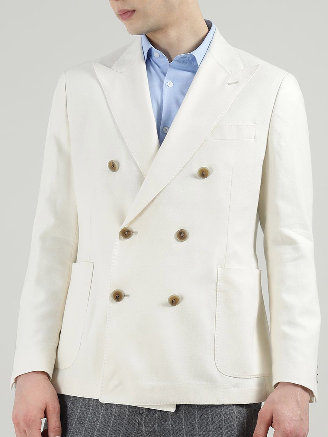 

HACKETT LONDON Notched Lapel Structured Shoulder Slim-Fit Double Breasted Cotton Blazers, Off white