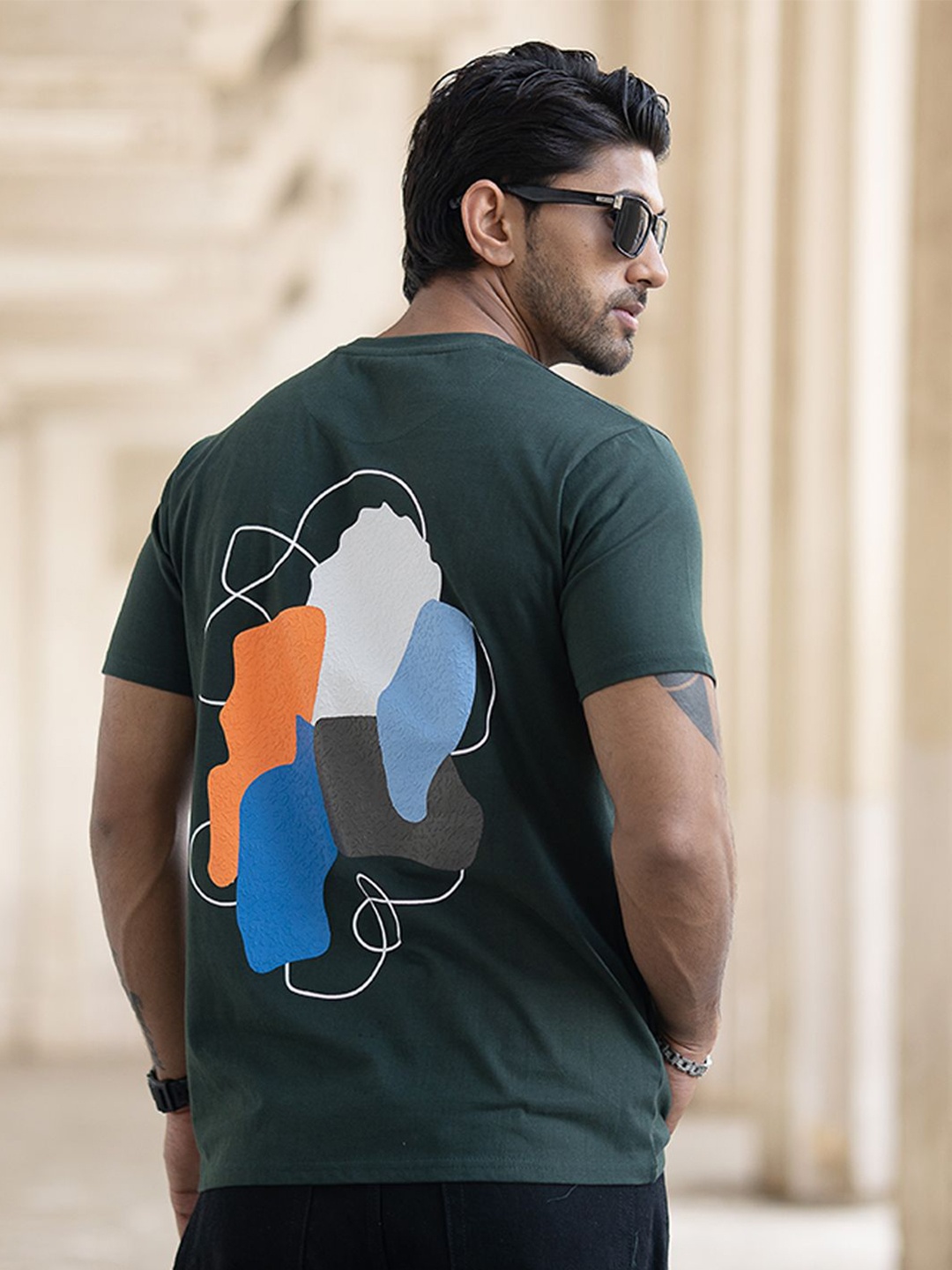 

Powerlook Men Graphic Printed Round Neck Regular Fit Cotton T-shirt, Teal