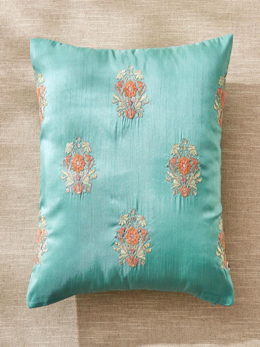 

Home Centre Velour Green 5 Pieces Floral Buta Embroidered Square Cushion Covers