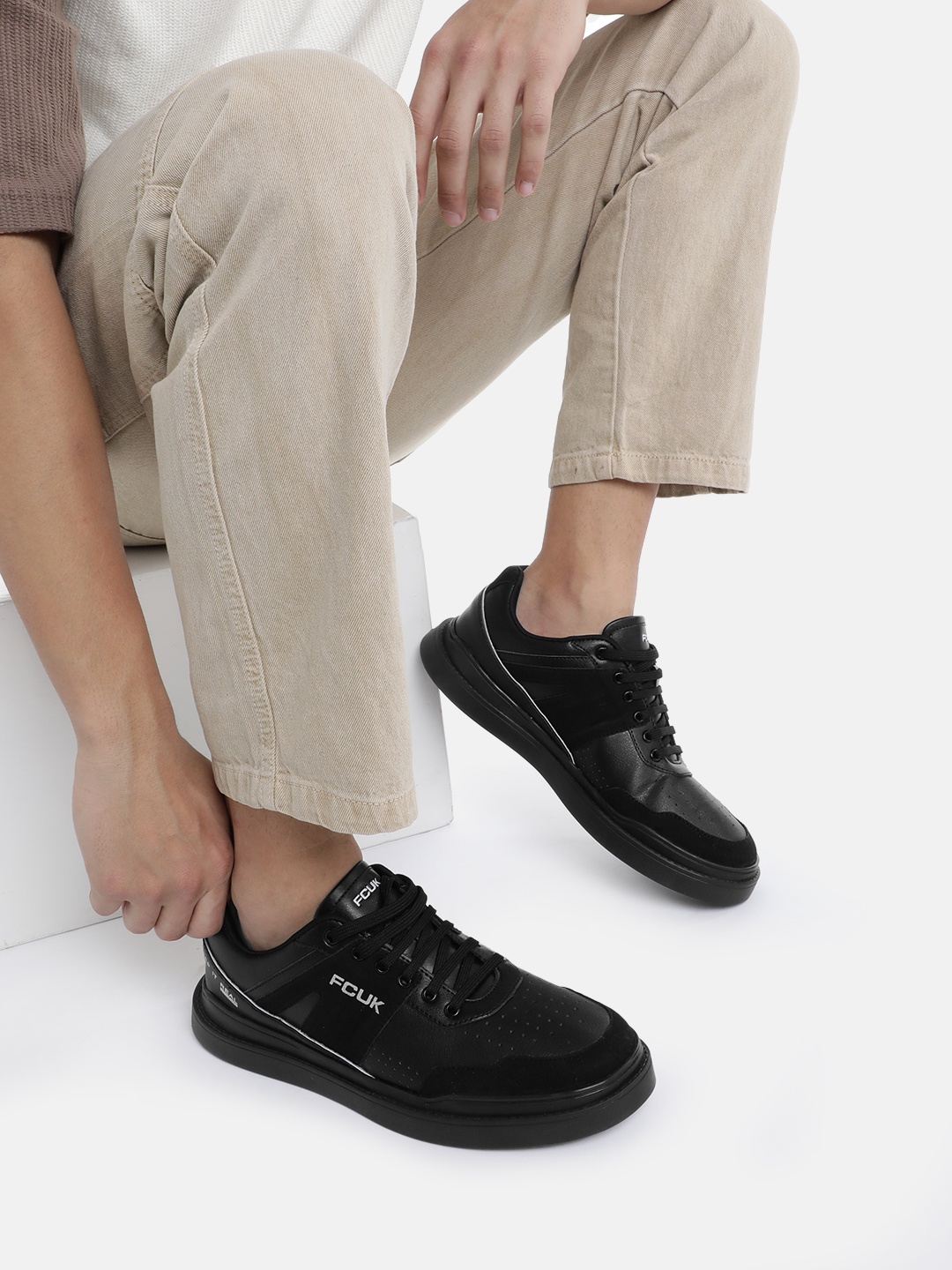 

FCUK Men Perforated Everyday Sneakers, Black