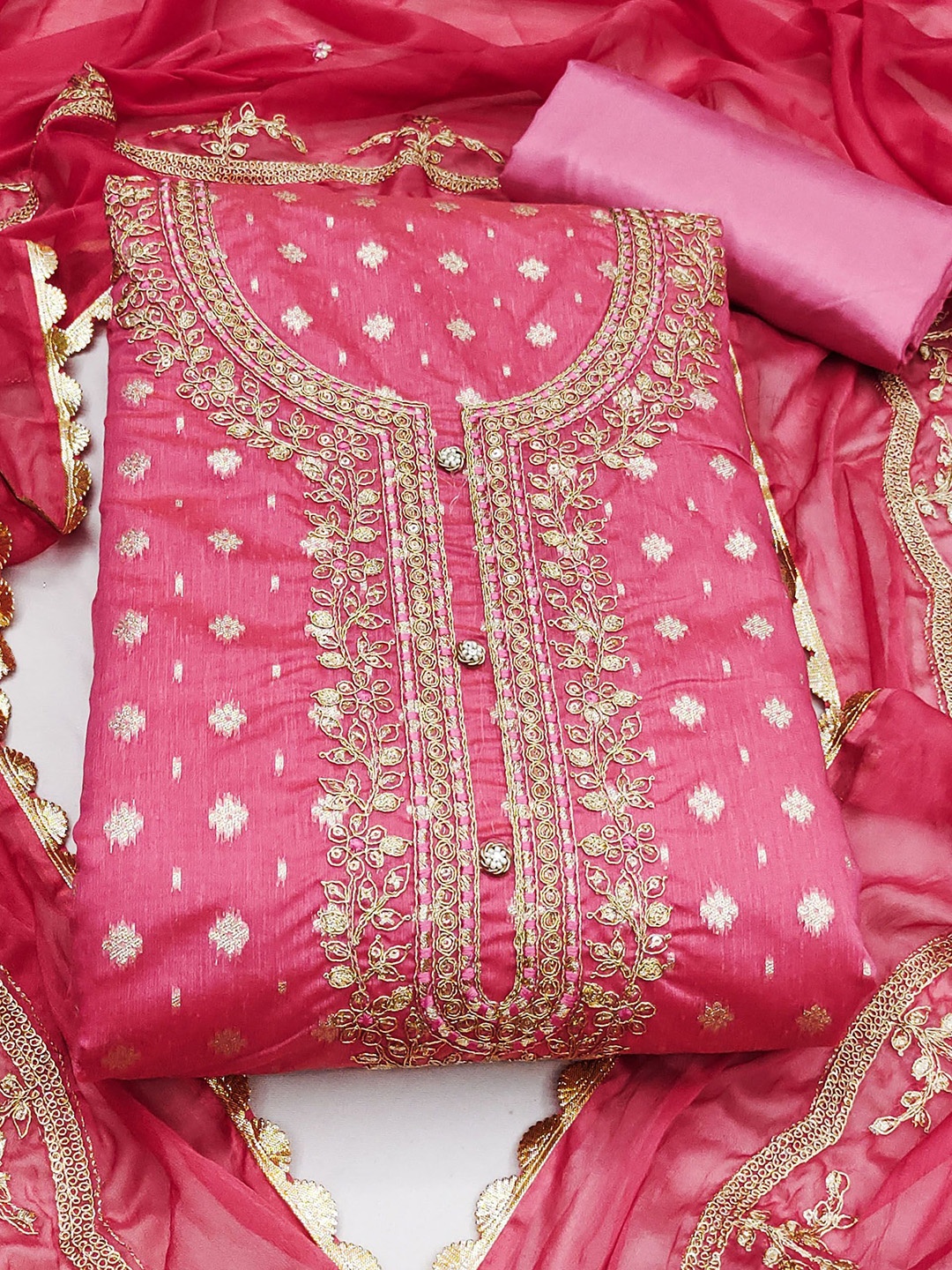 

SAINOOR Floral Embellished Semi-Stitched Dress Material, Pink