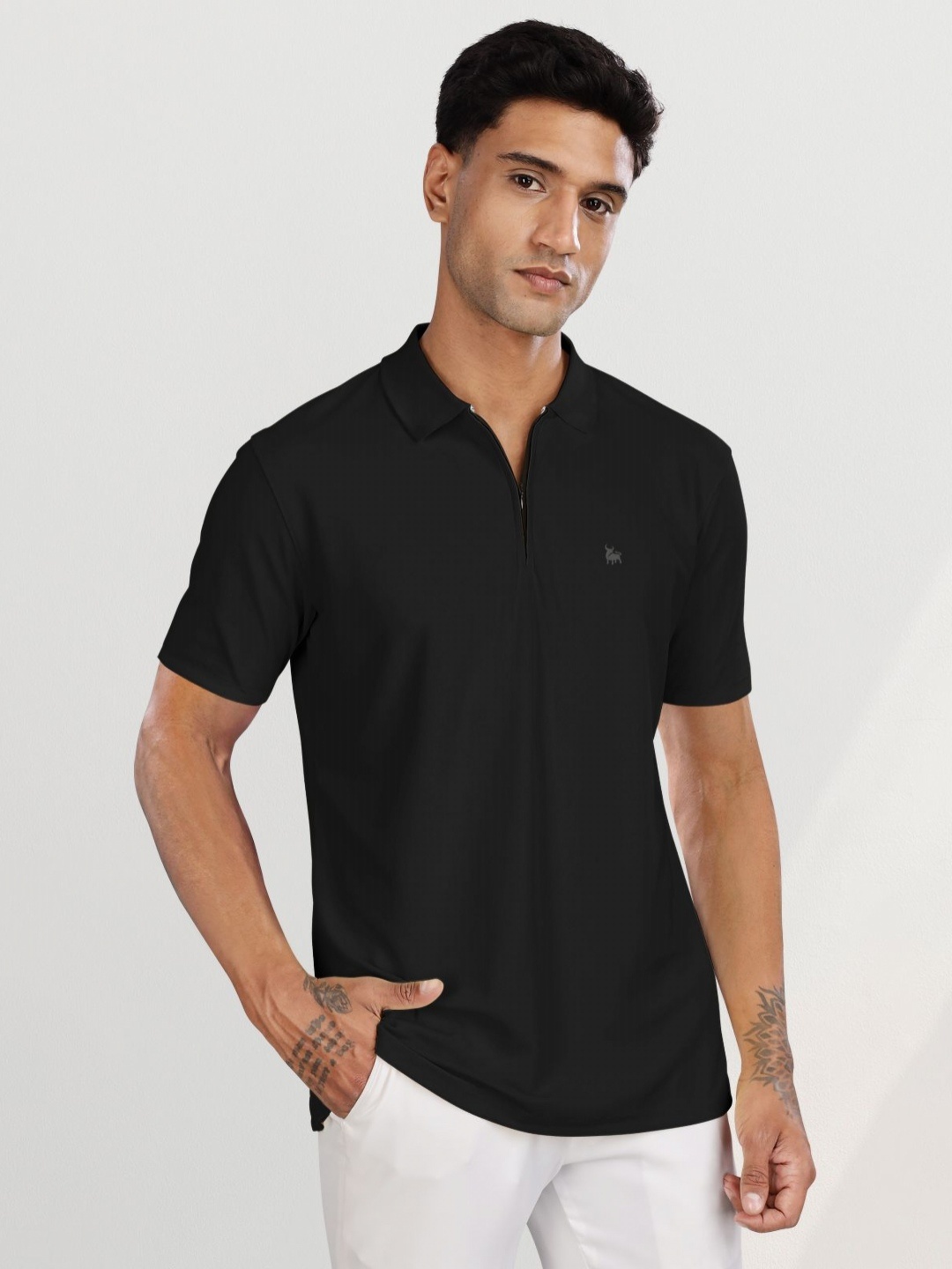 

BULLMER Men Polo Collar T-shirt, Black