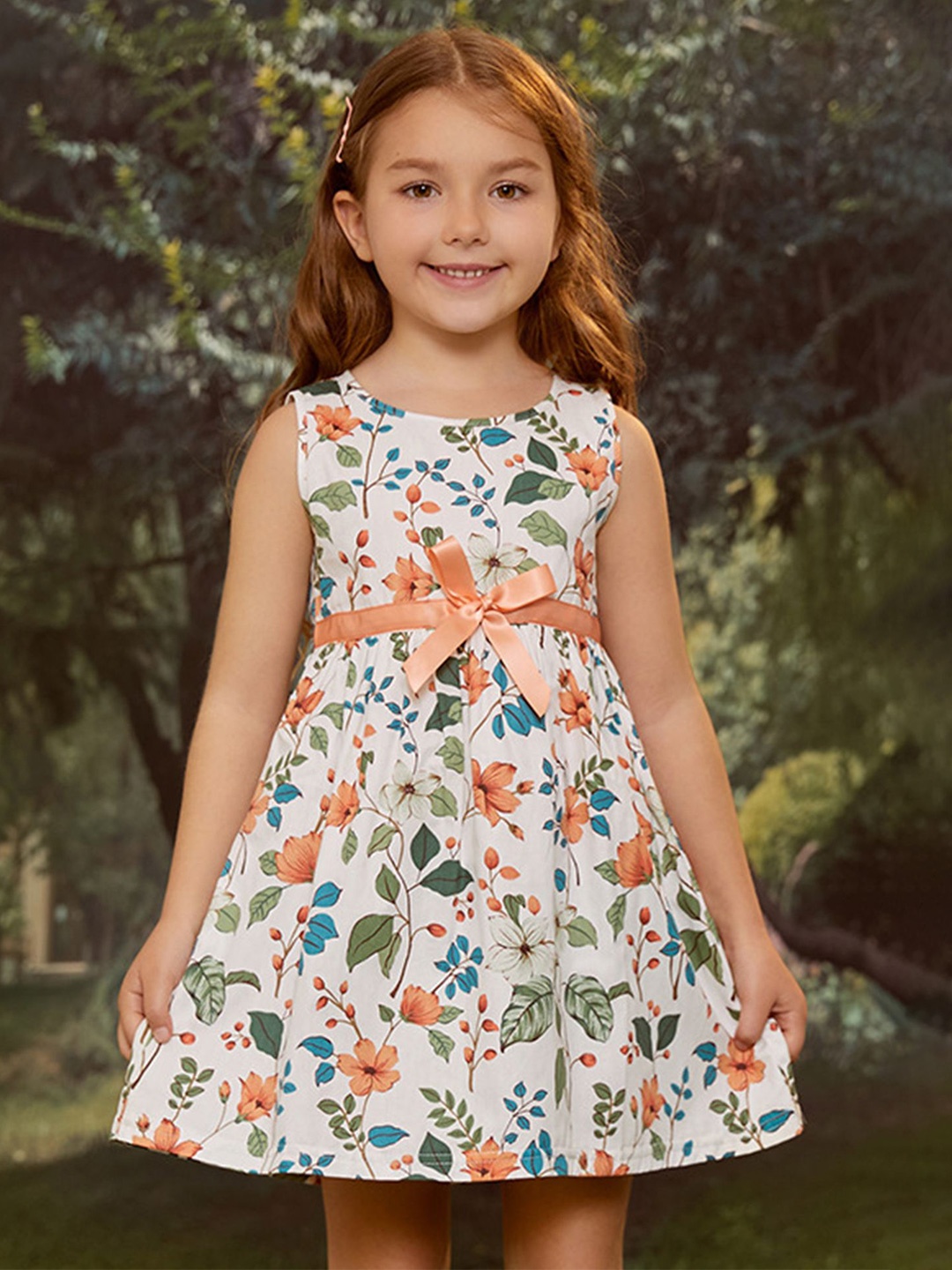 

LULU & SKY Girls Floral Printed Sleeveless Fit & Flare Dress, White