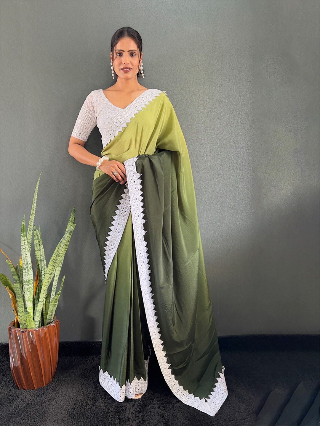 

Anouk Ombre Poly Chiffon Saree, Green