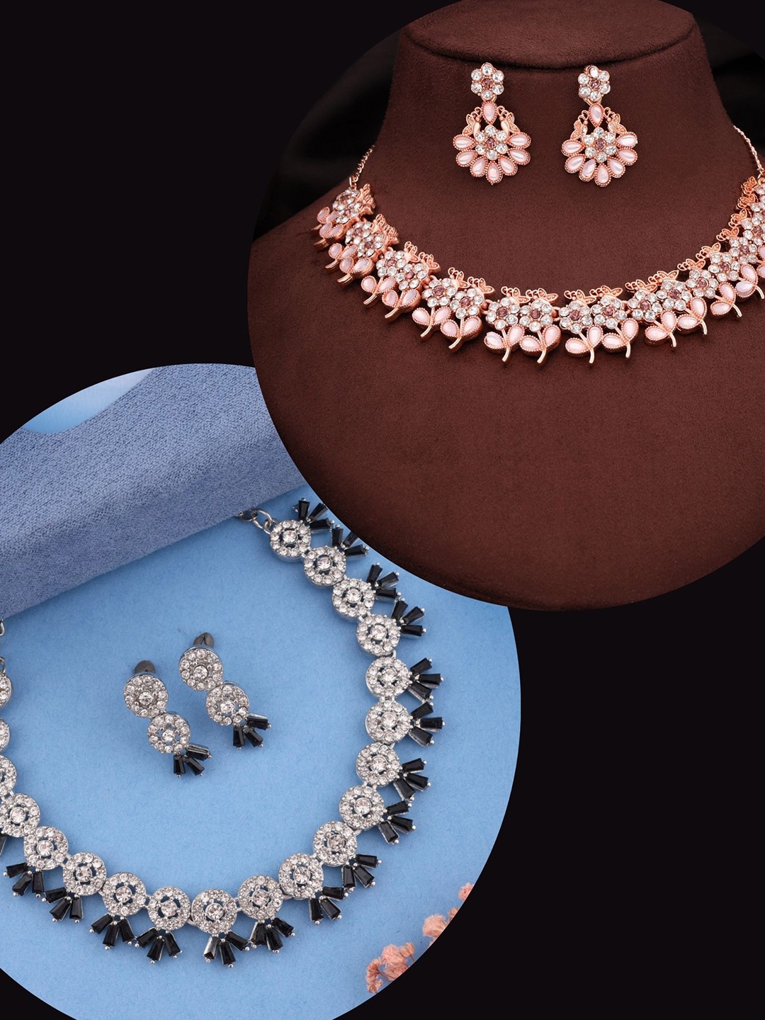 

DIVASTRI Set Of 2 Rose Gold-Plated Artificial Stones Studded Jewellery Set