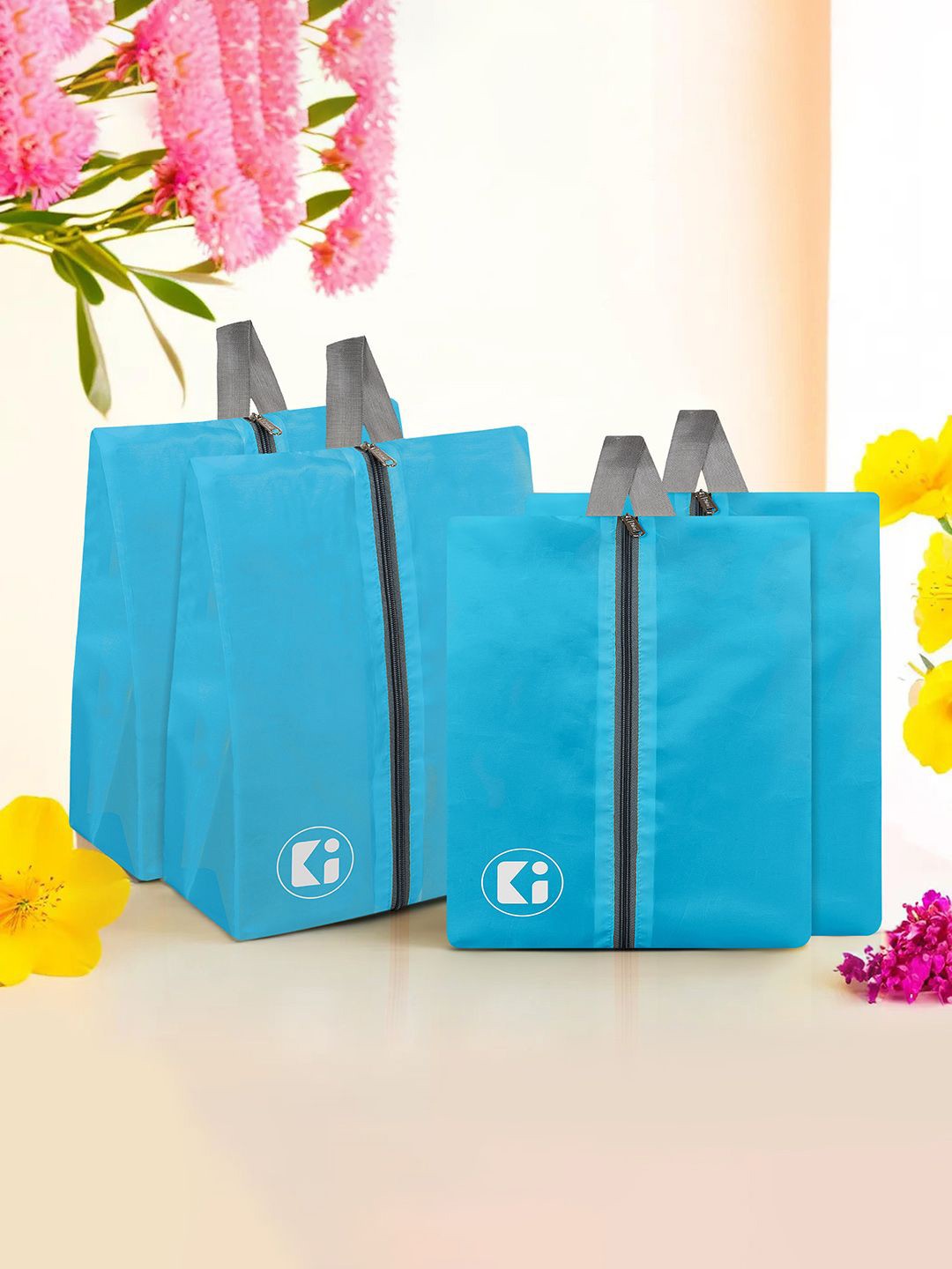 

Kuber Industries Blue & Black Pack Of 4 Printed Parachute Travel Shoe Organizer
