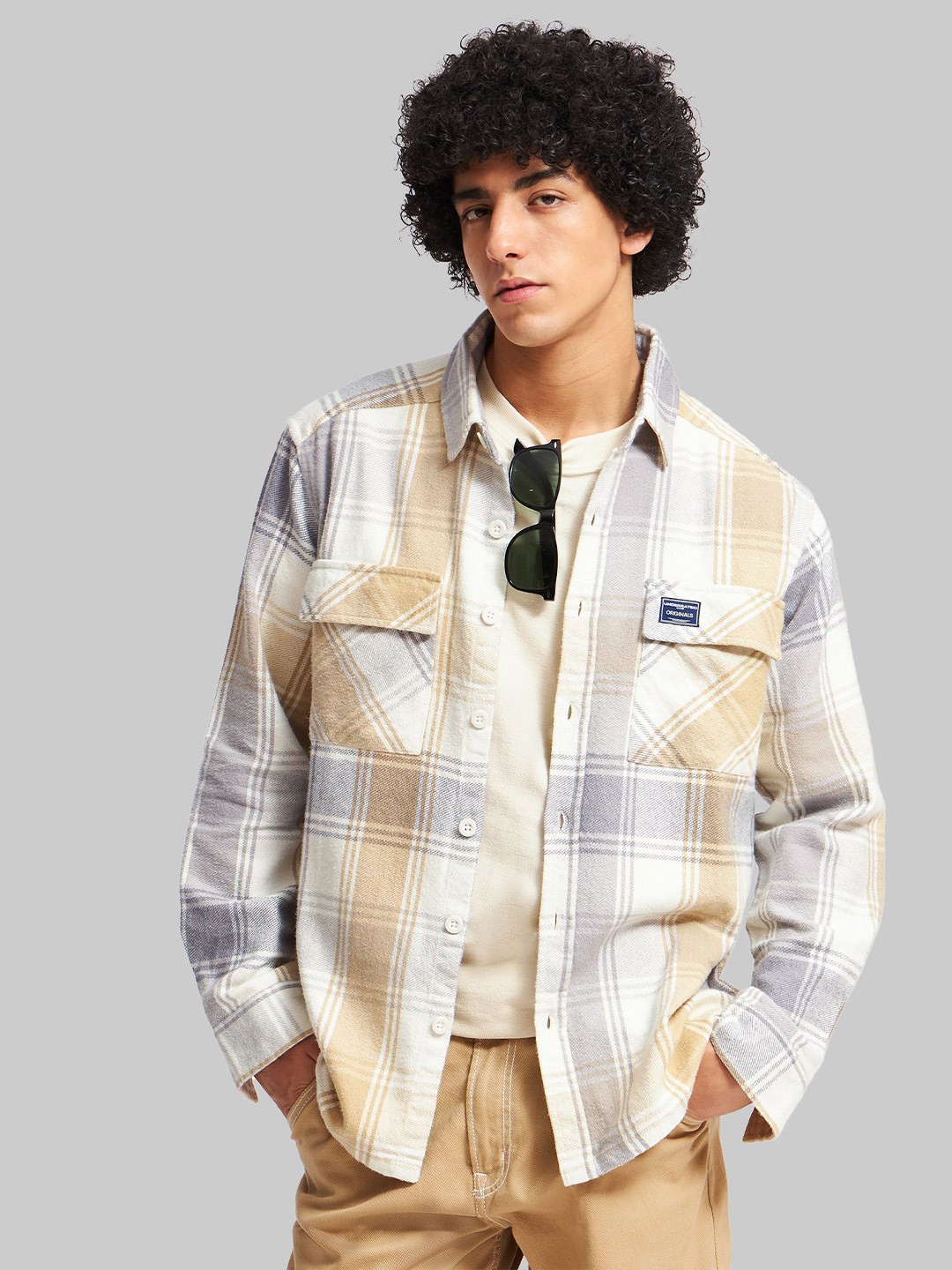 

Underrated Club Men Tartan Checks Opaque Checked Casual Shirt, Beige