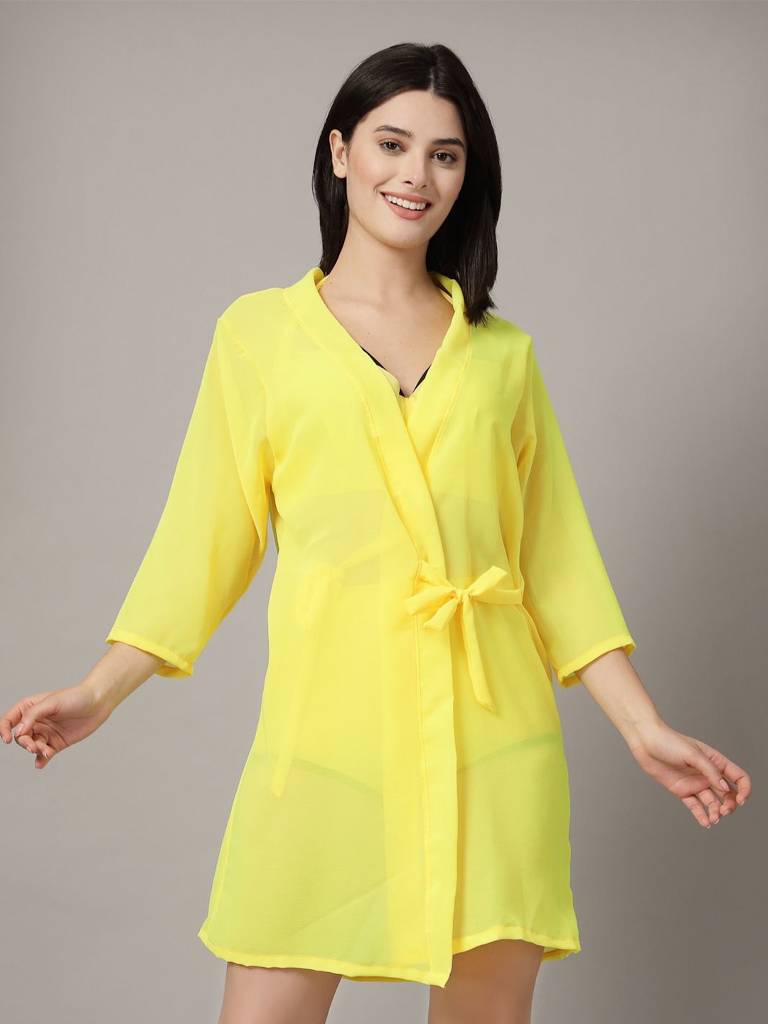 

CUKOO Women Solid Swimwear Cover Up Shrug, Yellow