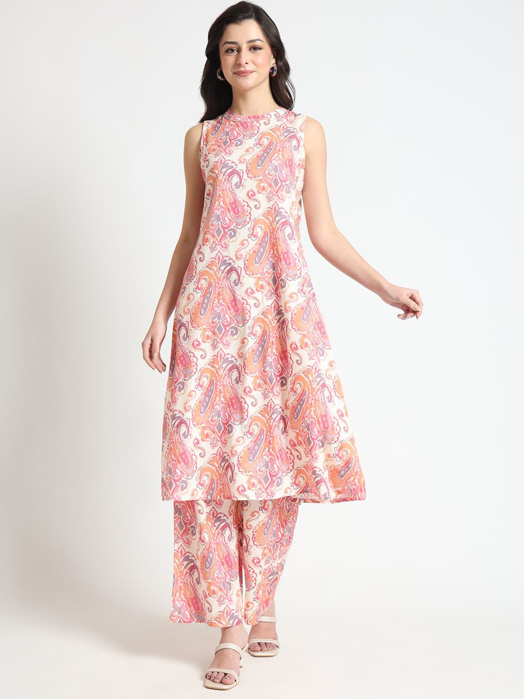 

Divena Paisley Printed A-Line Kurta With Palazzo, Cream