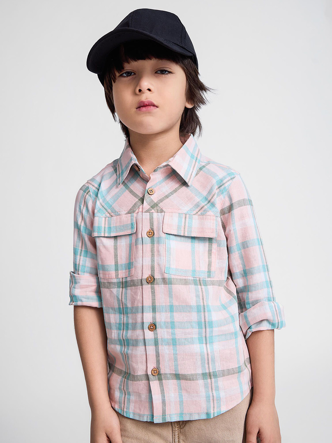 

taffykids Boys Relaxed Tartan Checks Opaque Checked Casual Shirt, Pink