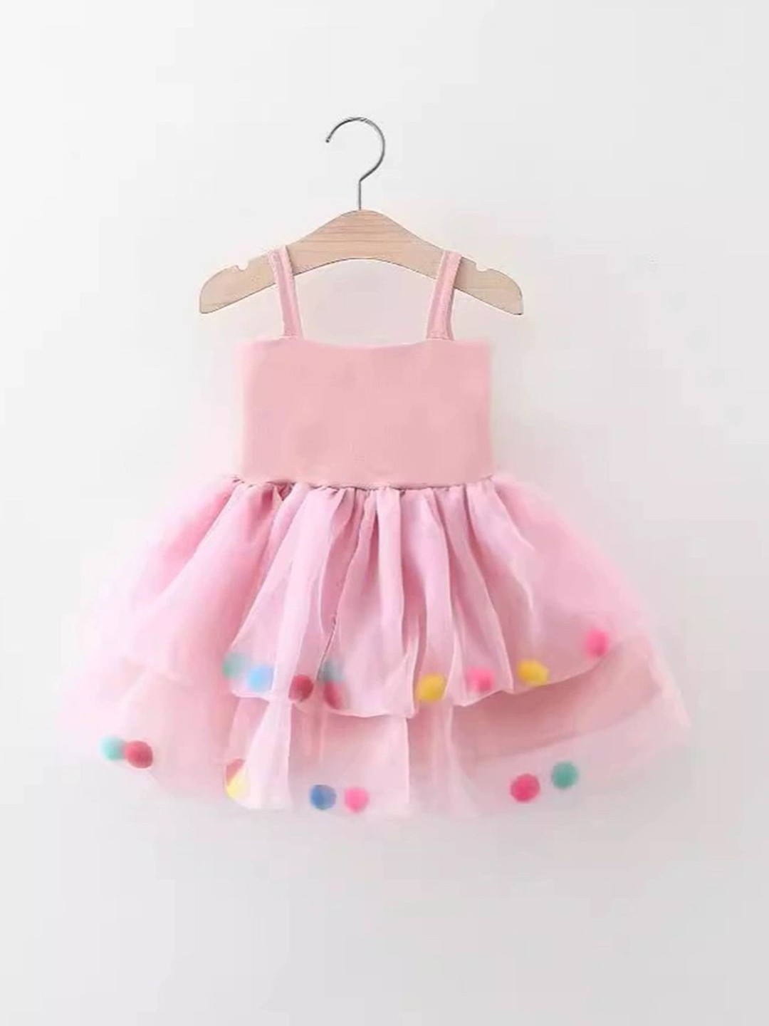 

LULU & SKY Shoulder Straps Fit & Flare Dress With Layered, Pink