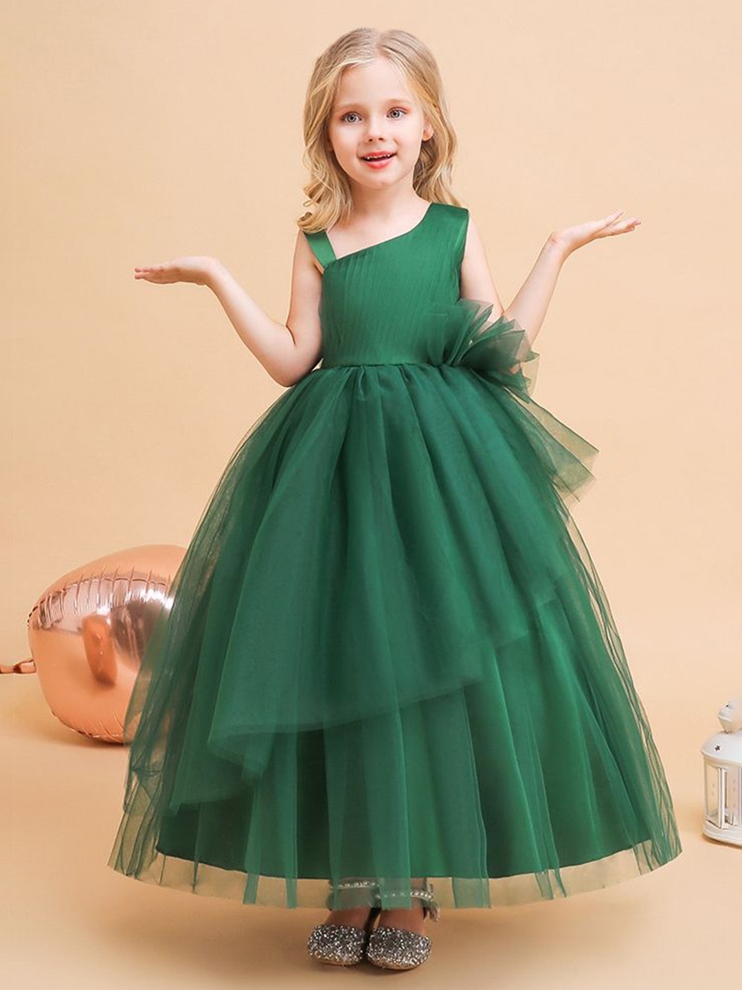 

LULU & SKY Girls Asymmetric Neck Gown Maxi Dress, Green