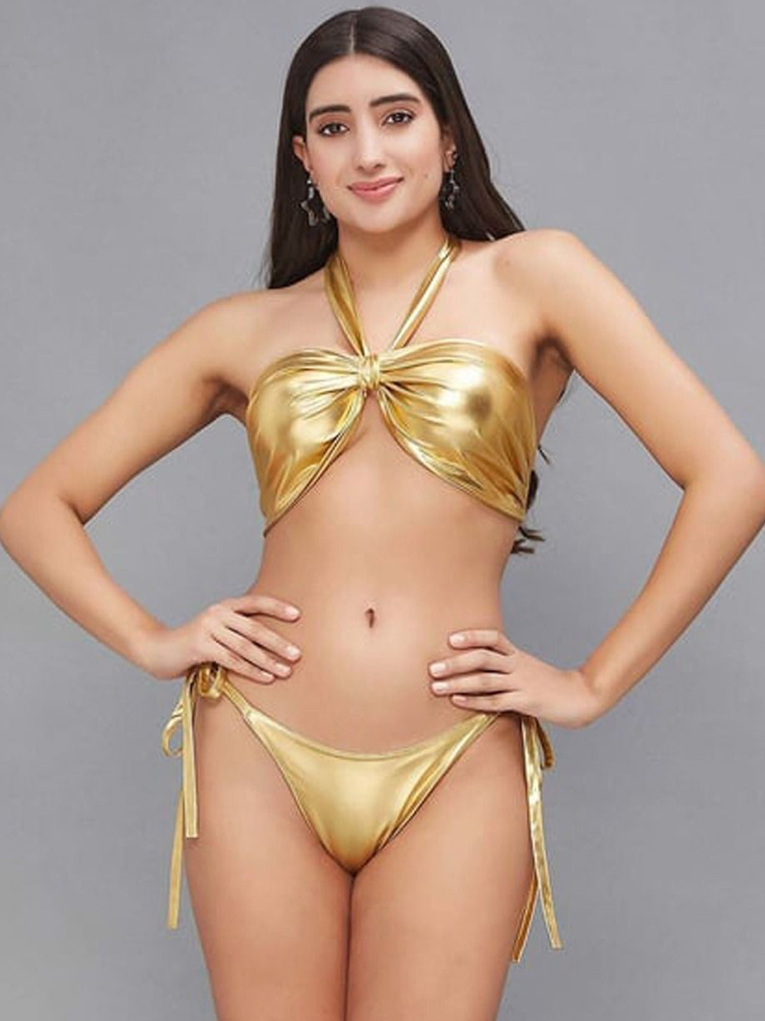 

KRENOZ Halter Neck Swim Bikini Set, Gold