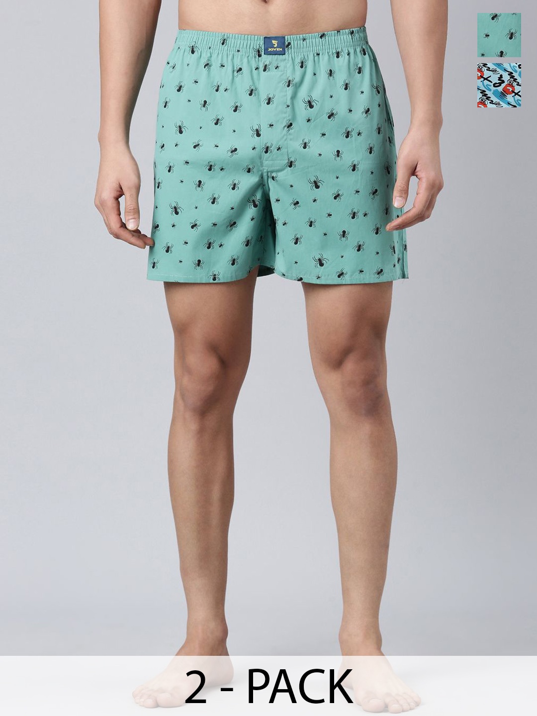 

JOVEN Pack Of 2 Printed Pure Cotton Boxers-JB2P-XOMS, Blue